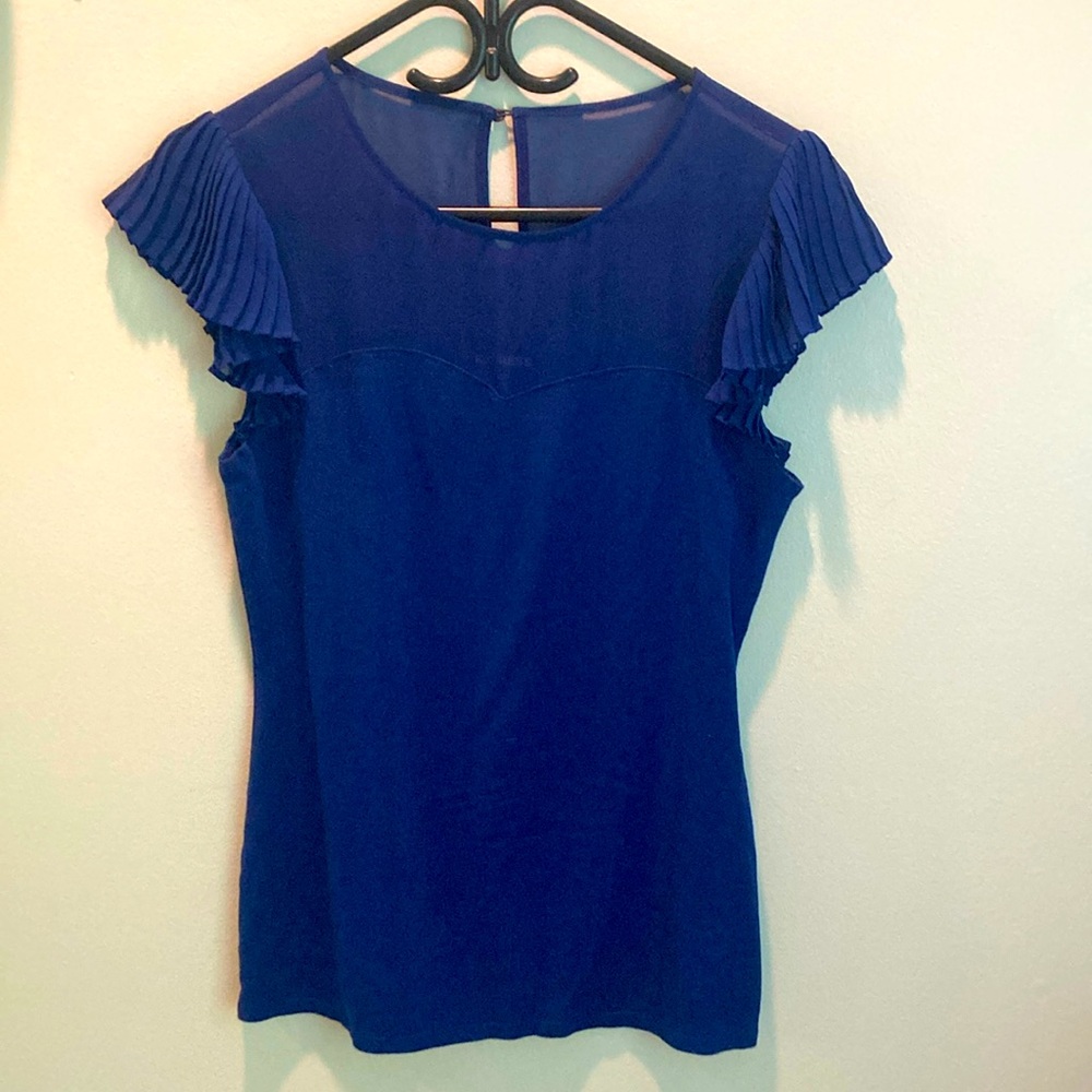 Royal blue Express frill sleeve shirt.